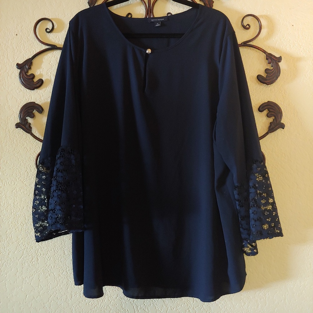 TOMMY HILFIGER Navy Bell Sleeved Tunic w/ Lace